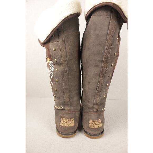 Ed Hardy Women Brown Tall Knee High Boots Eagle Design Studded Lined Womens 9 - Picture 2 of 16